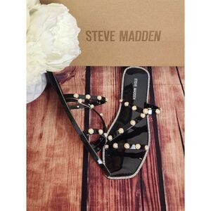 STEVE MADDEN Pearl Embellishment Studded Flat Sandals, Size 9